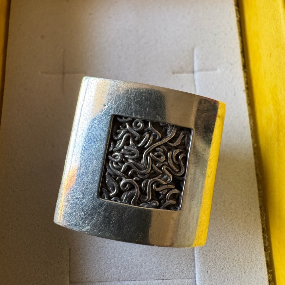 Silver Square Patterned Ring 925 - image 3